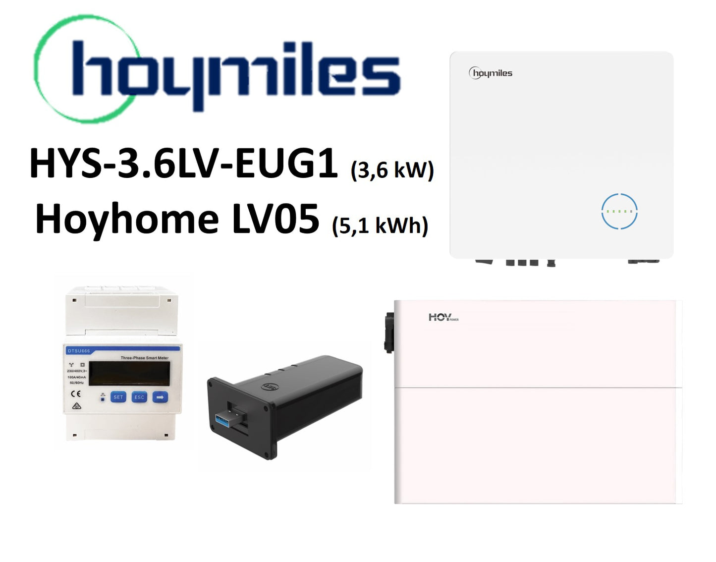 Set: Hoymiles Hybrid-Wechselricher 3,6 kW + Hoypower Hoyhome LV05 Speicher 5kWh