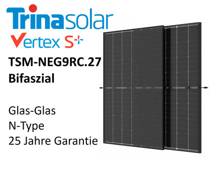 Trina Solar Vertex S+ 435Wp bifasziales Solarmodul, schwarzer Rahmen