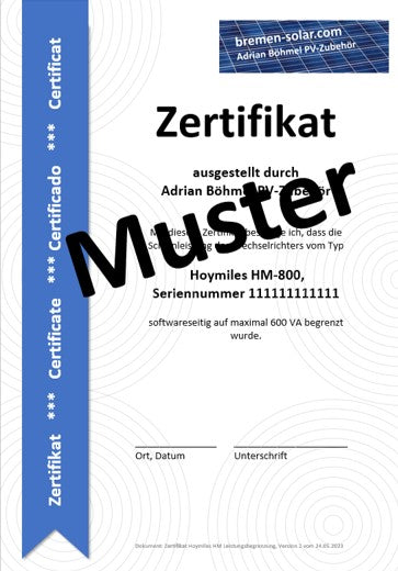 Leistungsbegrenzung/Drosselung Hoymiles HM-/HMS-Serie mit Zertifikat